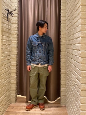 「ミリタリーコーデ」｜「アイテム（デニムジャケット）」を使った、HAMAさん（メンズ・163cm）の冬コーディネート