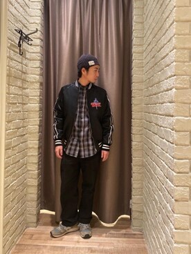 「長袖シャツ」｜「アイテム（ジャケット/アウター）」を使った、HAMAさん（メンズ・163cm）の春コーディネート