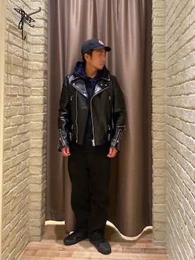 「HYSTERIC GLAMOUR（ヒステリックグラマー）のアイテム（ライダースジャケット）」を使った、HAMAさん（メンズ・163cm）の秋コーディネート