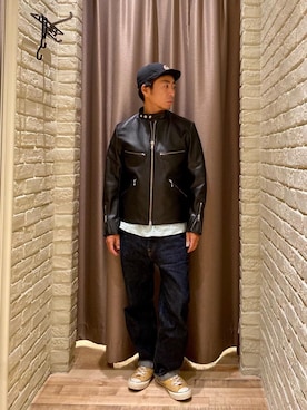 「HYSTERIC GLAMOUR（ヒステリックグラマー）のアイテム（ライダースジャケット）」を使った、HAMAさん（メンズ・163cm）の秋コーディネート
