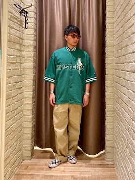 「ワイドパンツ 」｜「アイテム（その他アウター）」を使った、HAMAさん（メンズ・163cm）の春コーディネート