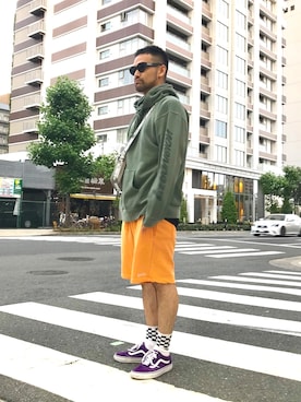 「RIPNDIP（リップンディップ）のアイテム」を使った、LHP大阪店 嶋村さん（メンズ・176cm）の夏コーディネート