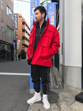 「WHITELAND（ホワイトランド）のアイテム（ミリタリージャケット）」を使った、LHP大阪店 嶋村さん（メンズ・176cm）の冬コーディネート