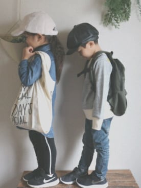 「アイテム（キャスケット、ブラック系）」を使った、a_coordinateさん（キッズ・100cm）の冬コーディネート