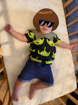 「アイテム（スタイ/よだれかけ、グリーン系）」を使った、beabraveさん（キッズ・80cm）の夏コーディネート