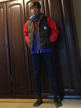 「アイテム（ダウンベスト、その他）」を使った、Davidsさん（メンズ・178cm）の冬コーディネート