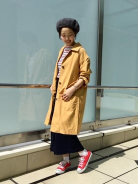 「マリン」｜「アイテム（ステンカラーコート）」を使った、coen  こすぎさん（レディース・161cm）の春コーディネート