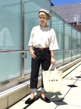 「coenスタッフスタイリング」｜「アイテム（ハンチング/ベレー帽）」を使った、coen  こすぎさん（レディース・161cm）の夏コーディネート
