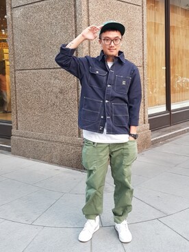 「工装」｜「アイテム（ジャケット/アウター）」を使った、GenieChenさん（メンズ・177cm）の秋コーディネート