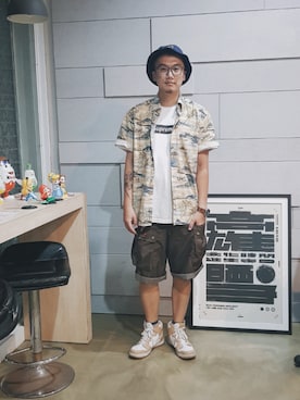 「alohashirt」｜GenieChenさん（メンズ・177cm）の夏コーディネート
