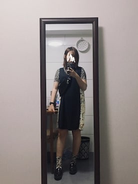 「gentle madnessのアイテム（ジャンパースカート、ブラック系）」を使った、sayochinさん（レディース・158cm）の春コーディネート