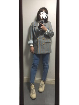 「CONVERSE（コンバース）のアイテム（シューズ、ホワイト系）」を使った、sayochinさん（レディース・158cm）の秋コーディネート