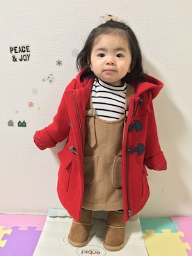「kids」｜「アイテム（ダッフルコート）」を使った、☆yuuuuua☆さん（キッズ・70cm）の冬コーディネート