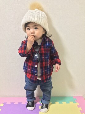 「shuca（シュカ）のアイテム（帽子）」を使った、☆yuuuuua☆さん（キッズ・70cm）の冬コーディネート