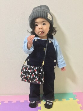 「ネコ」｜「アイテム（サロペット/オーバーオール）」を使った、☆yuuuuua☆さん（キッズ・70cm）の冬コーディネート