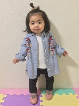 「刺繍シャツ」｜「アイテム（その他）」を使った、☆yuuuuua☆さん（キッズ・70cm）の冬コーディネート