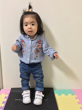 「刺繍シャツ」｜「アイテム（その他）」を使った、☆yuuuuua☆さん（キッズ・70cm）の春コーディネート