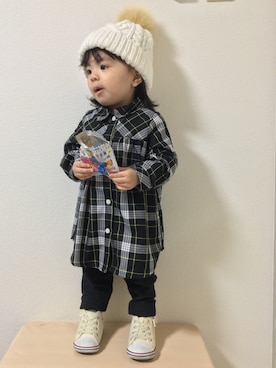 「shuca（シュカ）のアイテム（帽子）」を使った、☆yuuuuua☆さん（キッズ・70cm）の秋コーディネート