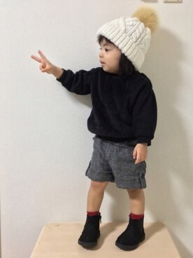 「shuca（シュカ）のアイテム（帽子）」を使った、☆yuuuuua☆さん（キッズ・70cm）の秋コーディネート