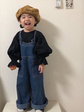 「袖フリル」｜「アイテム（サロペット/オーバーオール）」を使った、☆yuuuuua☆さん（キッズ・80cm）の秋コーディネート