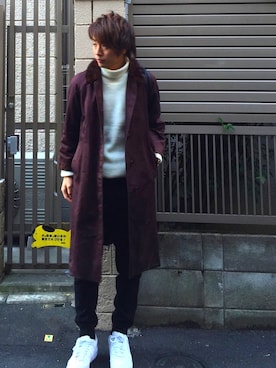 「アイテム（ステンカラーコート）」を使った、shunさん（メンズ・176cm・10代）の冬コーディネート