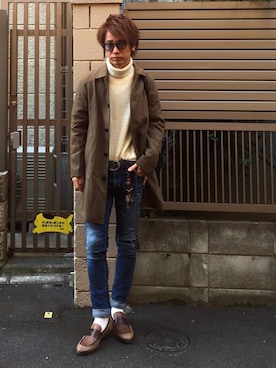 「アイテム（ステンカラーコート）」を使った、shunさん（メンズ・176cm・10代）の冬コーディネート