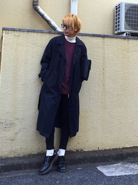 「ベロア」｜「アイテム（トレンチコート）」を使った、shunさん（メンズ・176cm）の冬コーディネート