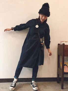 「Yohji Yamamoto（ヨウジヤマモト）のアイテム（ニットキャップ/ビーニー）」を使った、sakiさん（レディース・161cm）の冬コーディネート