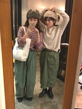 「ヒザデルパンツ」｜sakiさん（レディース・161cm）の冬コーディネート