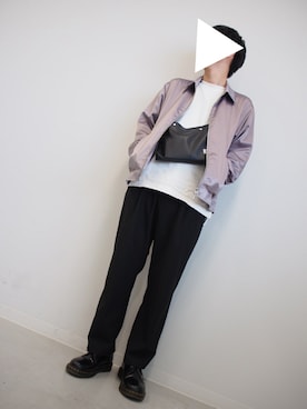 「ジップブルゾン」｜「アイテム（スラックス）」を使った、くるねこさん（メンズ・173cm）の秋コーディネート