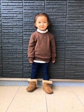 「GAP（ギャップ）の1969 マイ ファースト レギンス ジーンズ (ベビー)（デニムパンツ）」を使った、®️9さん（キッズ・80cm）の冬コーディネート