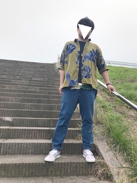 「チャイハネ（チャイハネ）のアイテム（タンクトップ）」を使った、あちきとメイさん（メンズ・176cm）の夏コーディネート