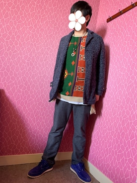 「チャイハネ（チャイハネ）のアイテム（ニット/セーター）」を使った、あちきとメイさん（メンズ・176cm）の冬コーディネート