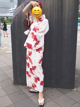 「花火」｜「アイテム（浴衣）」を使った、だるまさん（レディース・169cm）の夏コーディネート