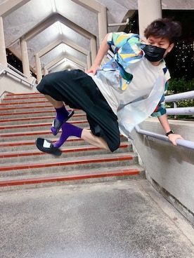 「RIPNDIP（リップンディップ）のアイテム（サンダル）」を使った、アファAgfaさん（メンズ・174cm）の春コーディネート