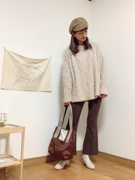 「GRL（グレイル）のケーブル編みニットトップス（ニット/セーター）」を使った、IKUさん（レディース・161cm）の冬コーディネート