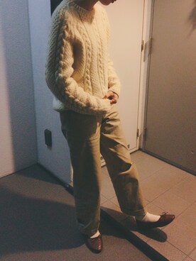 「UNIQLO（ユニクロ）のアイテム（パンツ、ベージュ系）」を使った、テンテンさん（レディース・159cm）の冬コーディネート