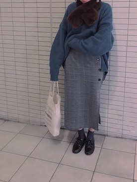 「mystic（ミスティック）の【mystic】チェックジャガードサイドボタンSK（スカート、ブラック系）」を使った、テンテンさん（レディース・159cm）の冬コーディネート