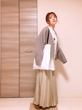 「mystic（ミスティック）のアイテム（ノーカラージャケット）」を使った、ぴよさん（レディース・158cm）の春コーディネート