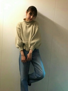 「古着のアイテム（ニット/セーター、ベージュ系）」を使った、小林 ひかる さん（レディース・164cm）の冬コーディネート