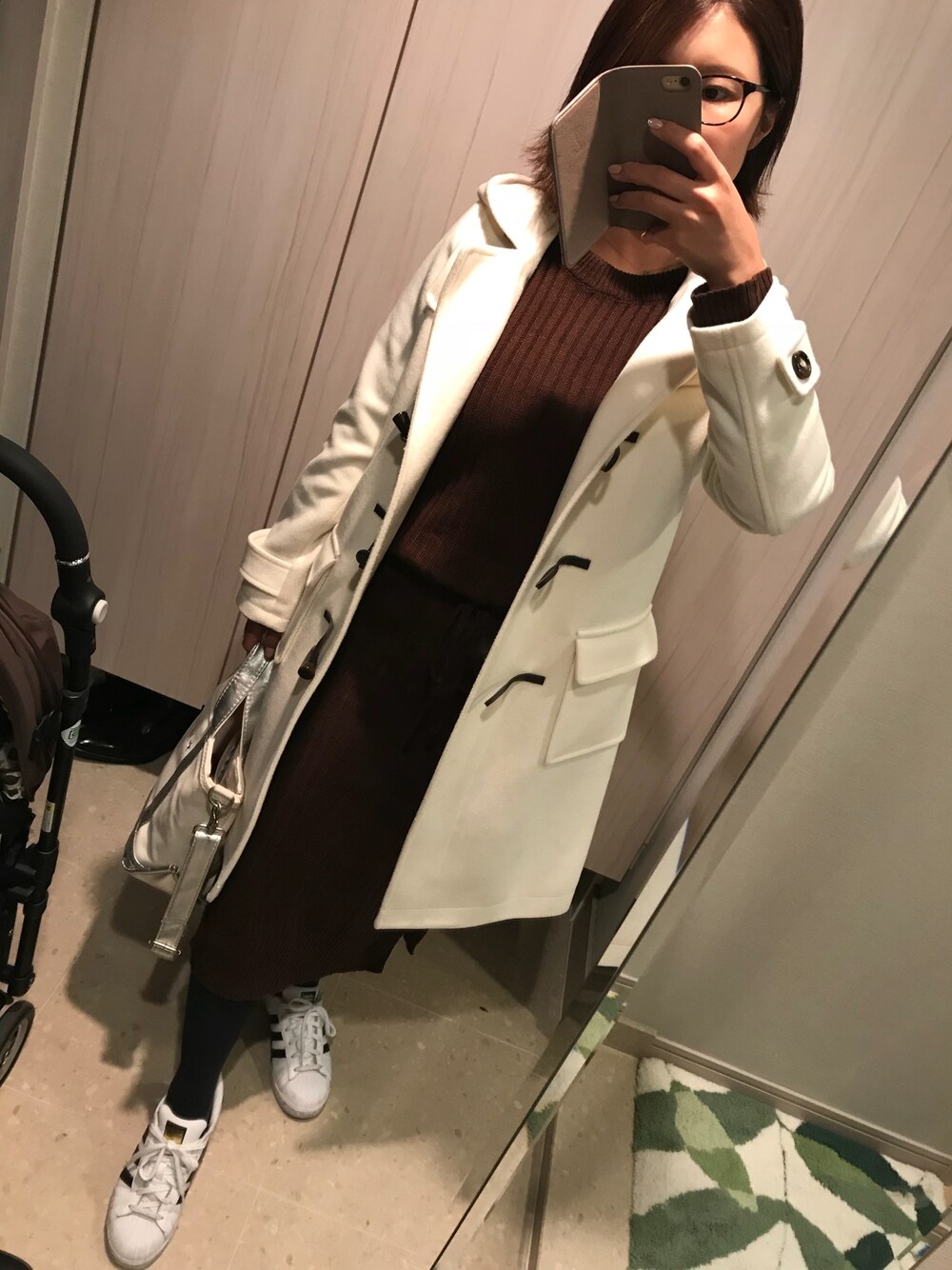 「オトナカジュアル、ご近所コーデ」｜「B:MING by BEAMSのビーミング by ビームス / ロングダッフルコート 16AW（ダッフルコート、ホワイト系）」を使った、msy.t27さん（レディース・155cm）の冬コーディネートの1枚目の写真