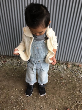 「短髪」｜「アイテム（ジャケット/アウター）」を使った、みなむしこさん（キッズ・80cm）の秋コーディネート