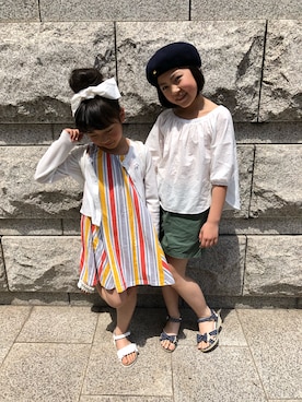 「COMME CA ISM（コムサイズム）のアイテム（ハンチング/ベレー帽）」を使った、みなむしこさん（キッズ・90cm）の春コーディネート
