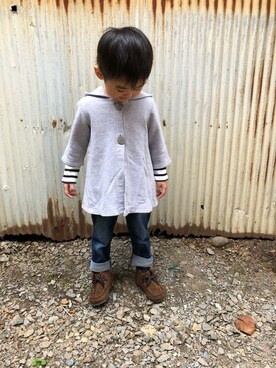 「PETIT BATEAU（プチバトー）のアイテム（その他トップス）」を使った、みなむしこさん（キッズ・90cm）の秋コーディネート