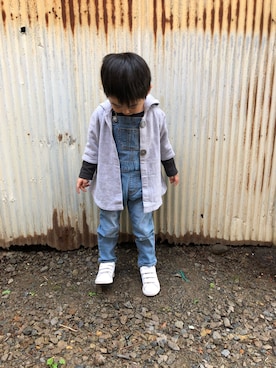 「PETIT BATEAU（プチバトー）のアイテム（その他トップス）」を使った、みなむしこさん（キッズ・90cm）の冬コーディネート