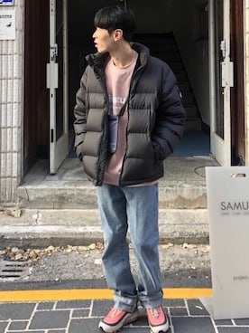 「アイテム（スウェット、ピンク系）」を使った、vivastudioさん（メンズ・176cm）の冬コーディネート