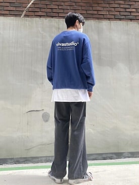 「ブルー」｜「アイテム（スウェット）」を使った、vivastudioさん（メンズ・178cm）の秋コーディネート
