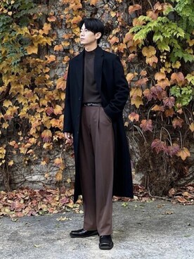 「ビバスタジオ」｜「アイテム（チェスターコート）」を使った、vivastudioさん（メンズ・175cm）の冬コーディネート