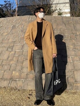 「ビバスタジオ」｜「アイテム（チェスターコート）」を使った、vivastudioさん（メンズ・178cm）の冬コーディネート