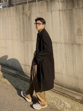 「ビバスタジオ」｜「アイテム（チェスターコート）」を使った、vivastudioさん（メンズ・175cm）の冬コーディネート